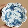Blue and White Porcelain High Foot Dessert Plate Creative Ceramic Fruit Tray for Tea Room Dry Nuts Snacks Serving Tray