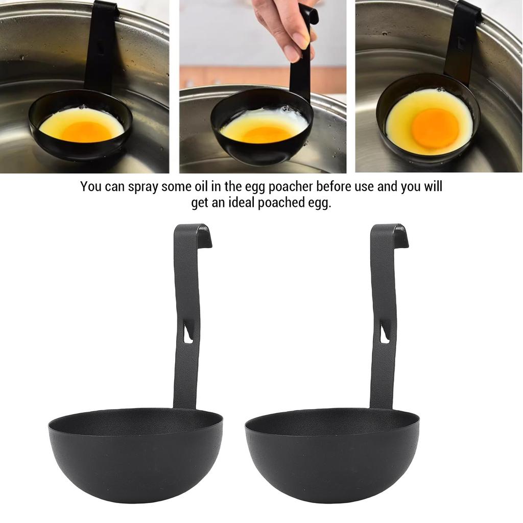 2pcs Egg Poacher Kitchen Steaming Gadgets Stainless Steel Nonstick Egg Boiling Mold with Hanger Hook for Egg Cooking Preparation