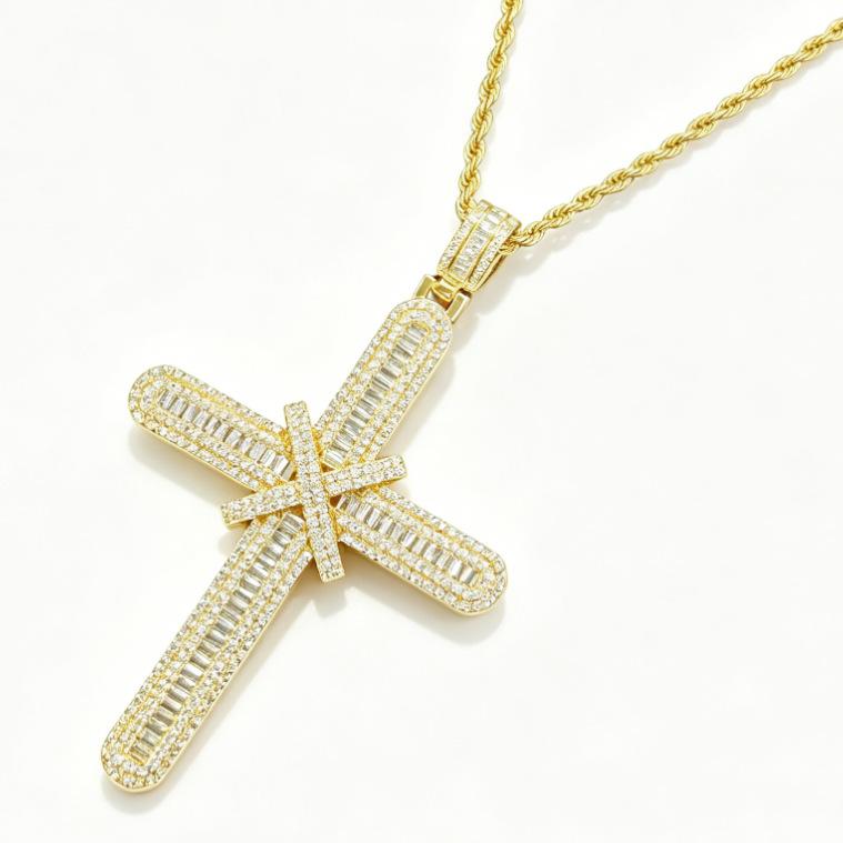 Hot Selling Copper Inlaid Zircon Hip-hop Style Cross Pendant, Niche Design, Men s Trendy Necklace Accessories
