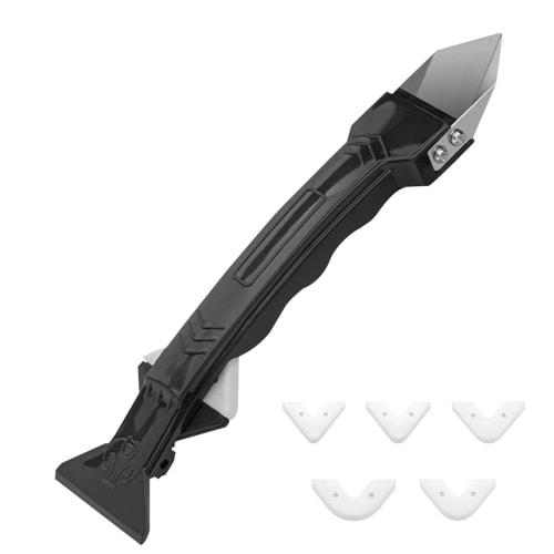 Caulking Tool Kit, Silicone, Rubber, Stainless Steel Finish Cutter, Caulking Spatula, Caulk Remover Cutter, Silicone Scraper with Interchangeable Head