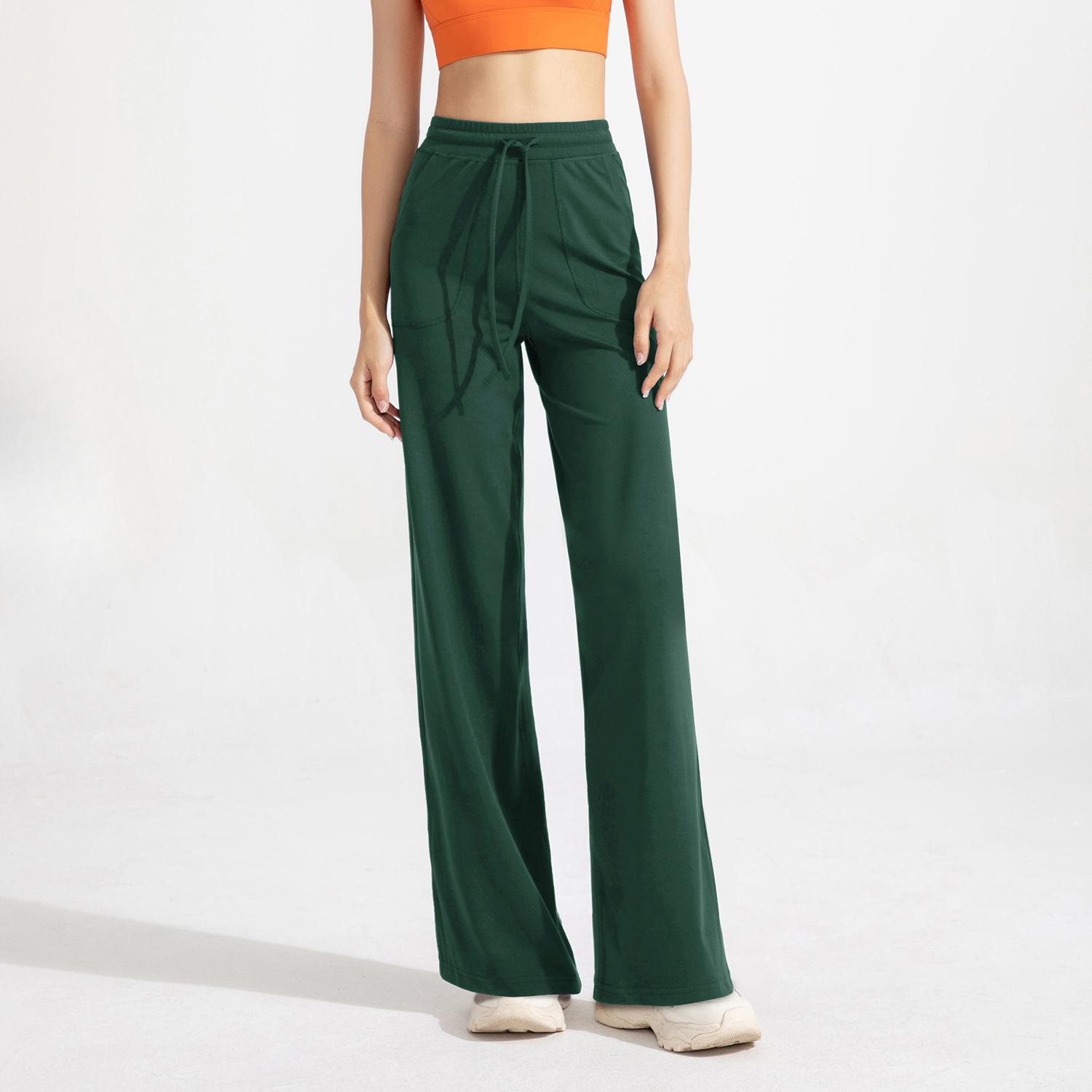 

Брюки прямые женские с высокой талией спортивные брюки для фитнеса свободные утягивающие брюки для йоги XL зелёный