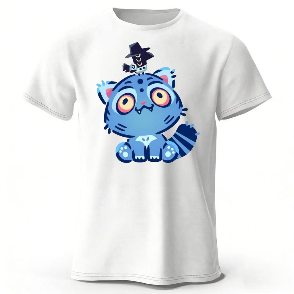New KPOP Blue Cat Pure Cotton Short Sleeve Summer MenWomen Fashion Daily Street Wear Large Comfortable Soft Casual Tshirt