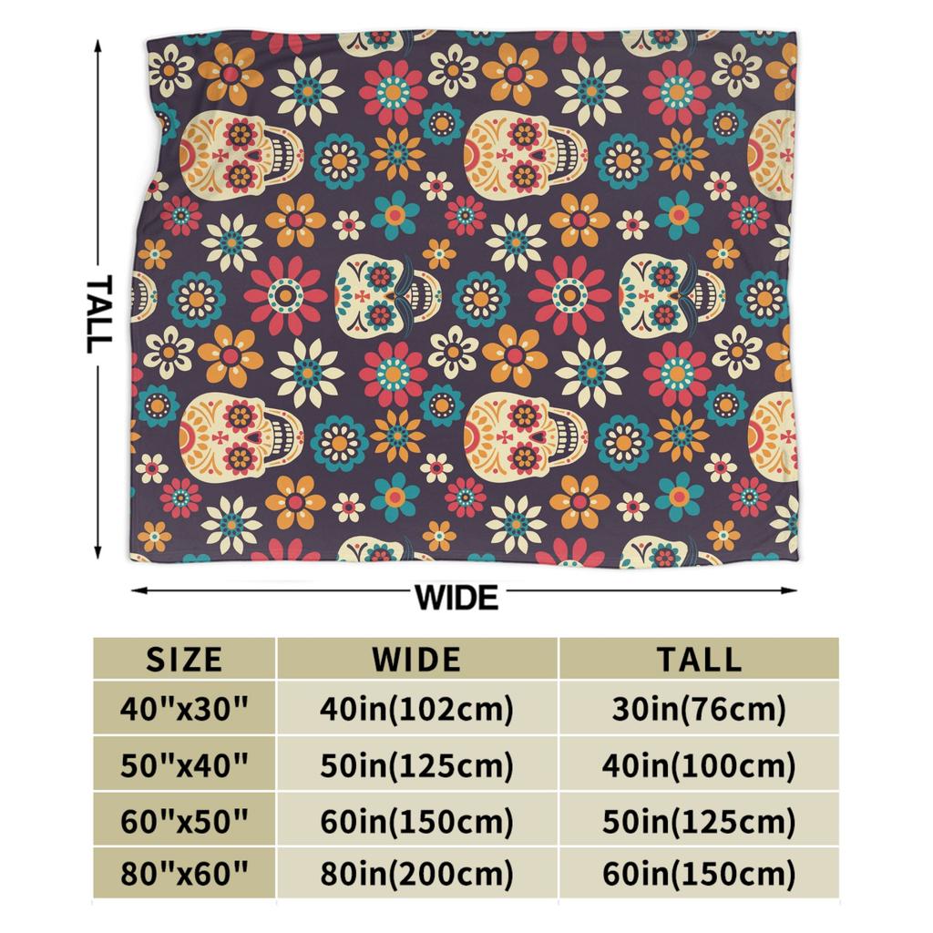 Day of the Dead Halloween Flannel blanket Sugar Skull Flower Customized Throw blanket for Home 200x150cm Bedspread