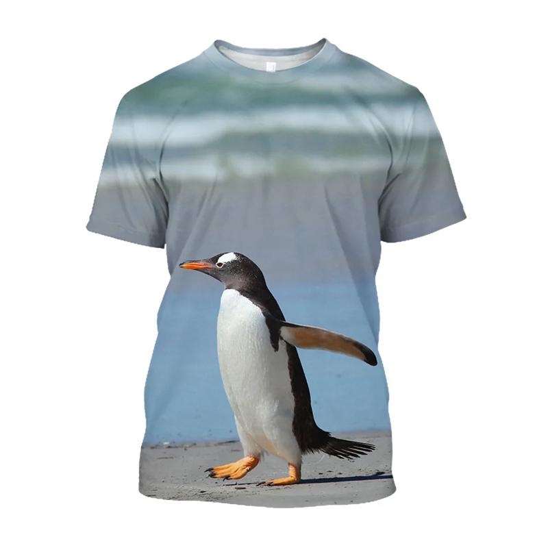 Cute Penguin 3d Print Animal T Shirt For Men Fashion Casual Oversized T-shirt Summer Round Neck Short Sleeve Children Tees