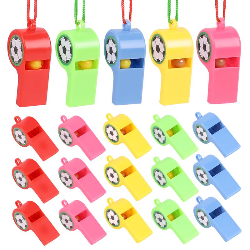 24pcs Plastic Soccer Whistles with Rope Kids Football Birthday Party Favors Goody Pinata Filler Toys Boy Girl Christmas Gifts