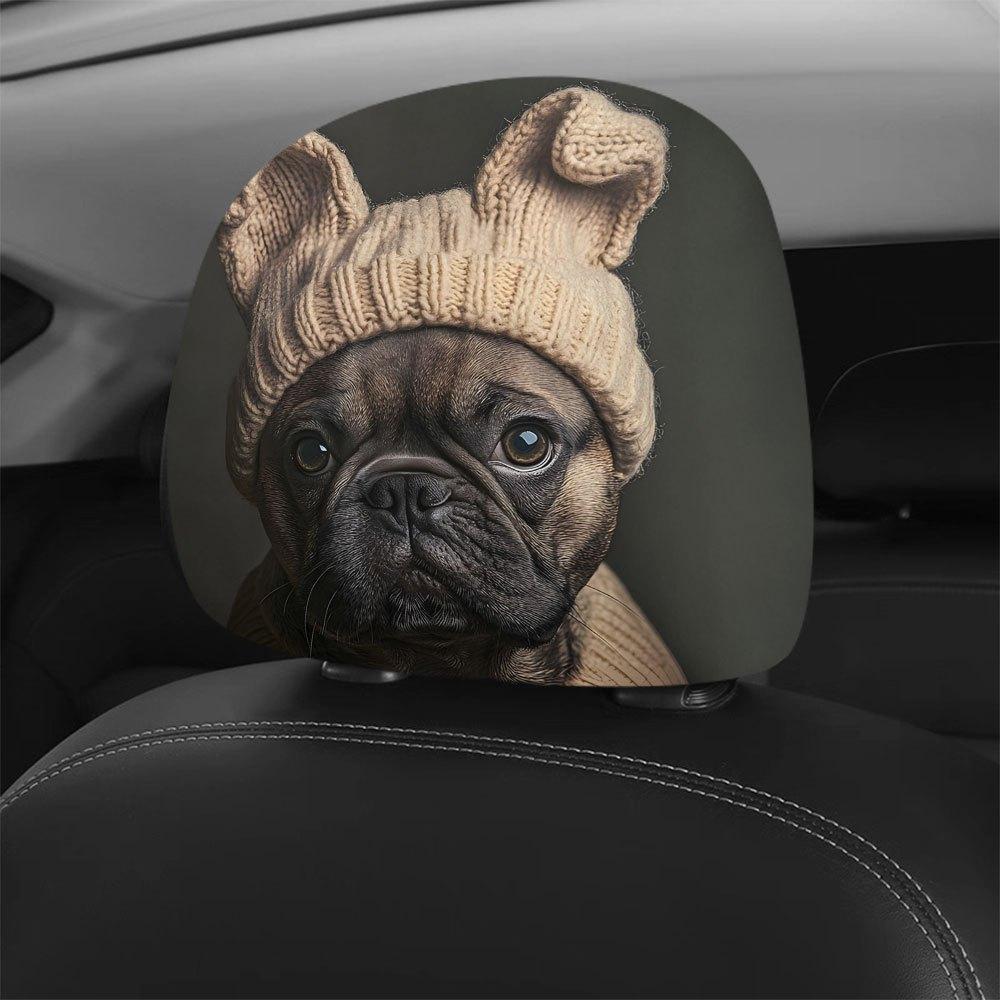 Hat French Bulldog Print Headrest Covers, Washable and Easy to Clean Seat Cushion Protectors with Elastic Design for a Perfect Fit