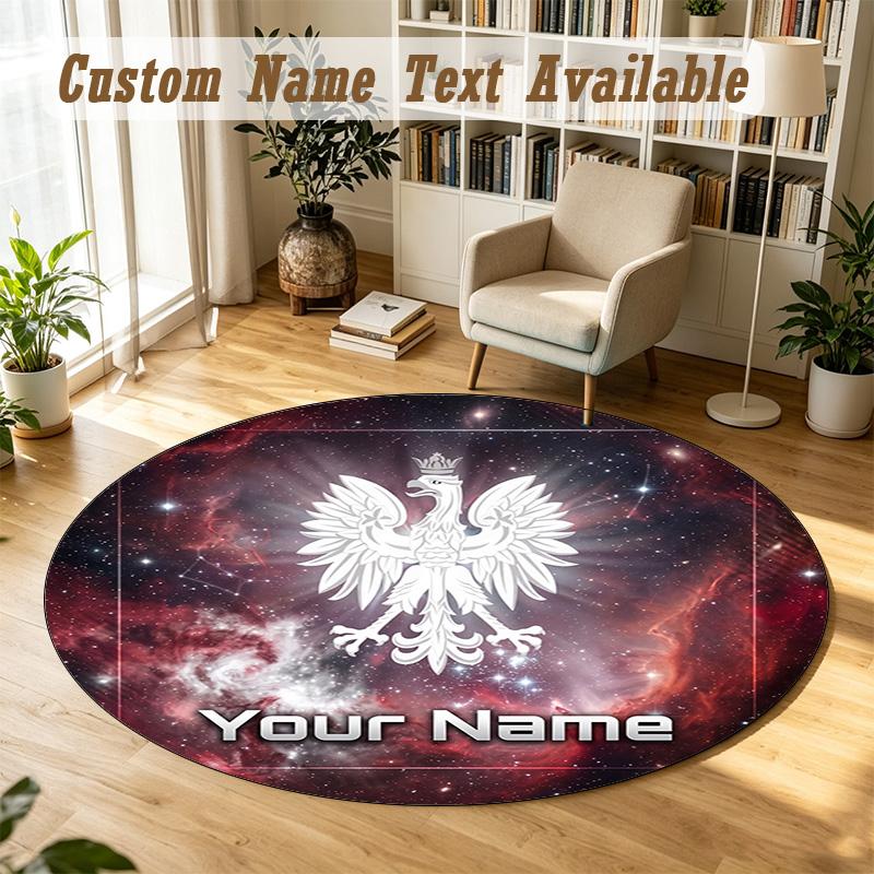 Round Rug Custom NamePoland Football Pattern Non Slip Carpet Home Floor Decor
