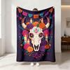 Day Of The Dead Flower Printed Cow Skull Flannel Blanket Multi Sizes Cozy Sofa Throw Nap Blanket For Office Break Festival H
