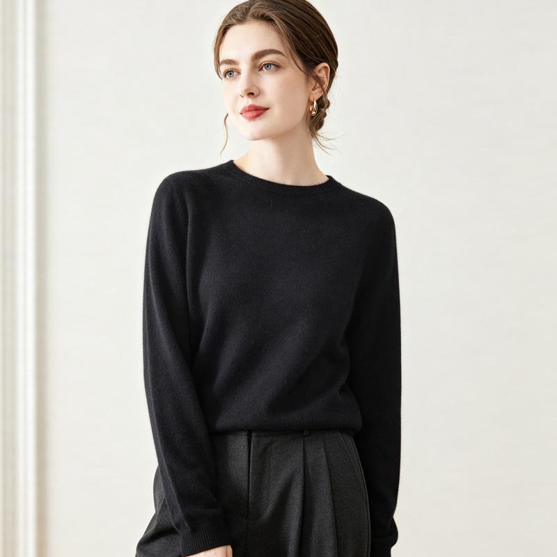Lekasha Women's 100% Pure Cashmere Saddle Shoulder Round Neck Base Layer Sweater