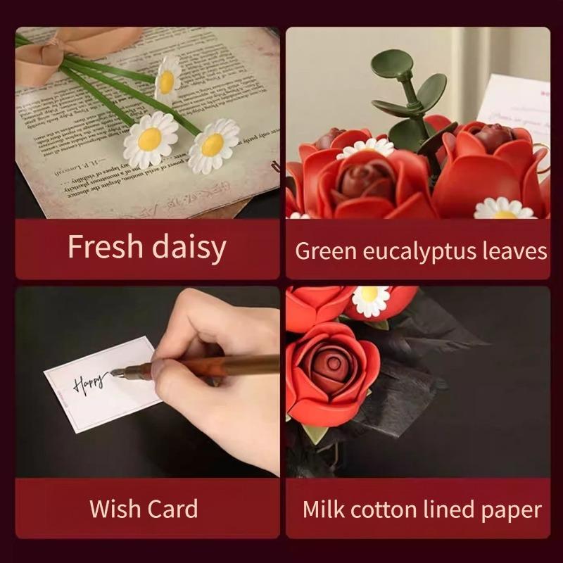 Rose Hug Bucket Bouquet 3D Assembly Handmade Diy Eternal Building Blocks Flower 3D Ornament Valentine'S Day Gift