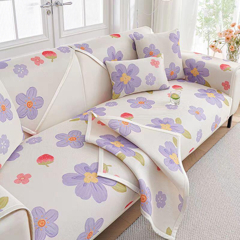 Summer Cool Ice Silk Printed Sofa Cushion Anti Slip Sofa Cover Seat Slipcovers Cloth Napkin