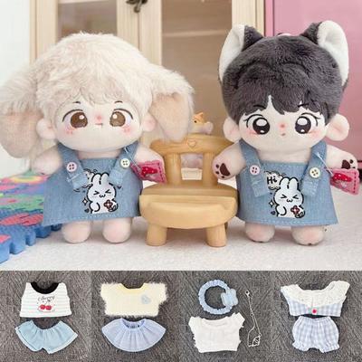 Mini Doll T-shirt Headband Cute Mini Clothes Suits New Cartoon Plush Jumpsuit  10cm Cotton Doll
