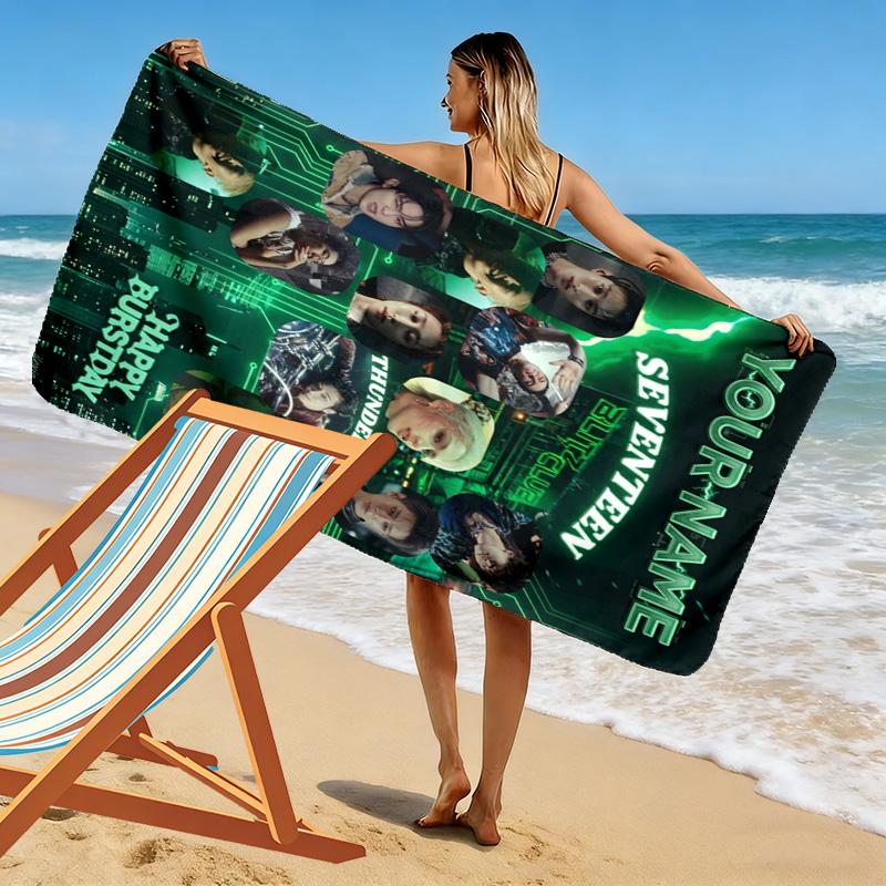 Name Custom Seventeen Poster Print Beach Towel, Large Soft Quick Dry Towel for Beach Camping Swimming