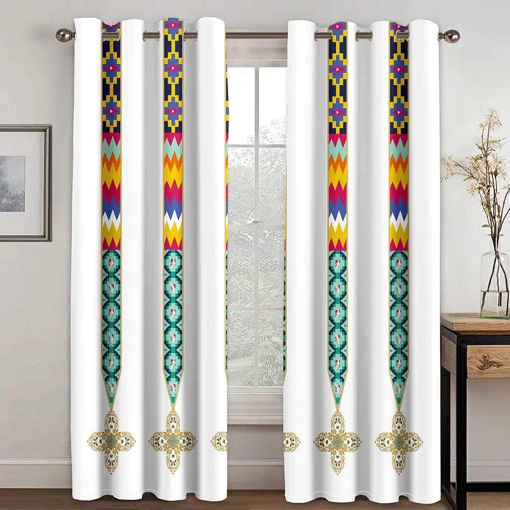 Ethiopian and Eritrean Traditional Curtains for Living Room Set Tilet Design High Quality Polyester Fabric Cortinas