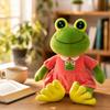 Soft Plush Frog Stuffed Animal Toy 30cm 40cm Size Sitting Design with Overalls and Striped Shirt Collectible Plush Toy for Display and Gift