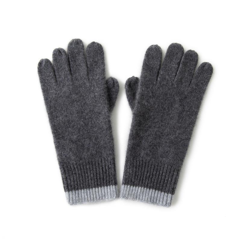 Cashmere Autumn and Winter New Unisex Warm Extended and Color Blocked Edge Cycling Outdoor Knitted Gloves