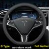 Nappa Leather Car Steering Wheel Cover For Tesla Model 3 Y S X 2019 - 2025 4 Seasons 36-38 CM Black Auto Interior Accessories