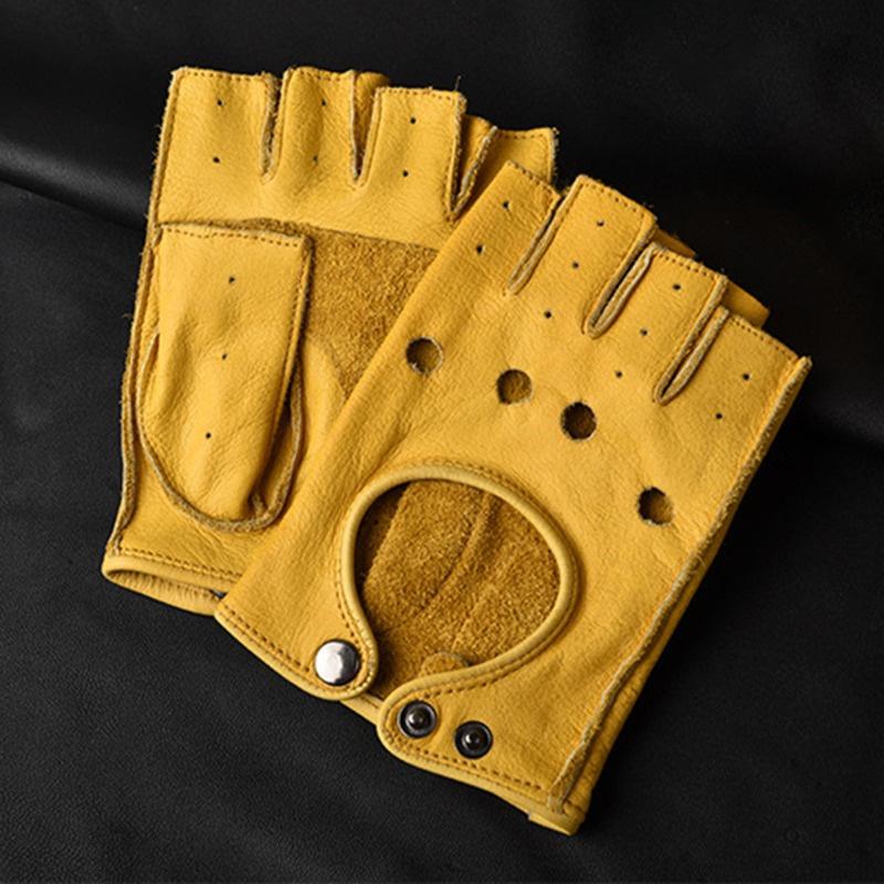 Winter PU Fingerless Gloves for Men Black Half-Finger Gym Workout Fitness Driving Genuine Gloves Ladies Gloves