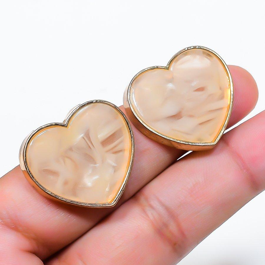 Natural Dendrite Opal Gemstone Brass Jewelry Earring 0.95  RE-16