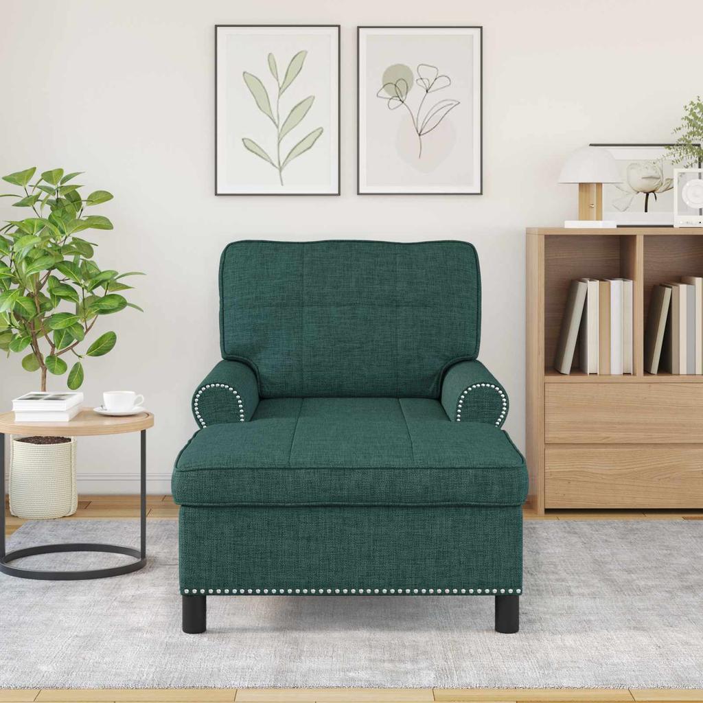 Lounge Chaise Longue with Cushions Dark Green 91 X 157 X 91 Cm Fabric