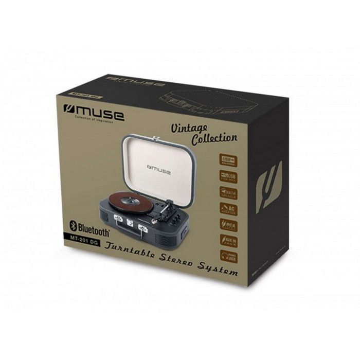 Tourne-disque Muse MT-201 Noir avec lecture et enregistrement audio USB, Bluetooth 4.0 et 2 enceintes intégrées