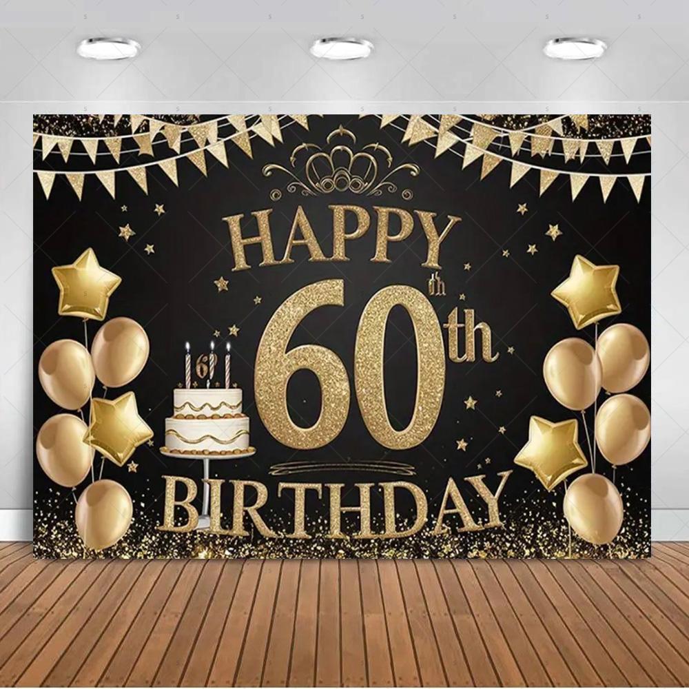 60 Years Old Backdrop Supplies Gold Pink Balloons Glitter Background Banner 60th Birthday Party Decorations Photography Props