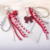 Red And White Plaid Rope Bag Charm With Or Bow Pendant Silver Beaded Chain And Tassel Design For Backpack Decor Daily Use Bag Charm