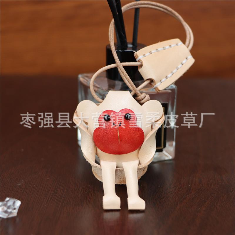 

First Layer Cowhide Little Monkey Pendant Car Keychain Leather Rope Bag Pendant Accessories Zodiac Gifts