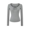 Pure Desire Deep V-neck Twist Shoulder Long Sleeve Korean Style Waist-Cinching Slimming Top