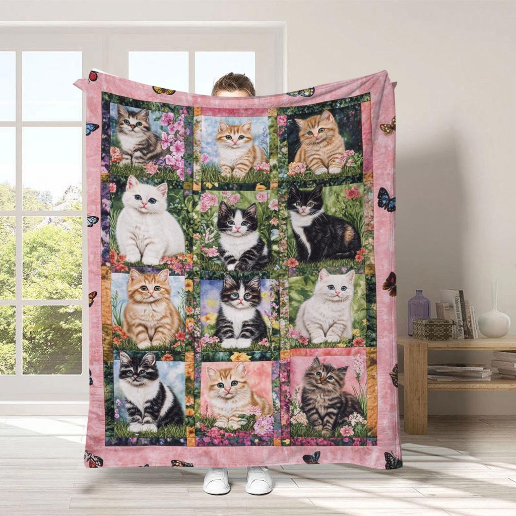 Vintage Pet Cat Digital-printed Polyester Bedroom Velvet Flannel Soft Sofa Cover Blanket Fleece Soft Cover Blankets for Beds