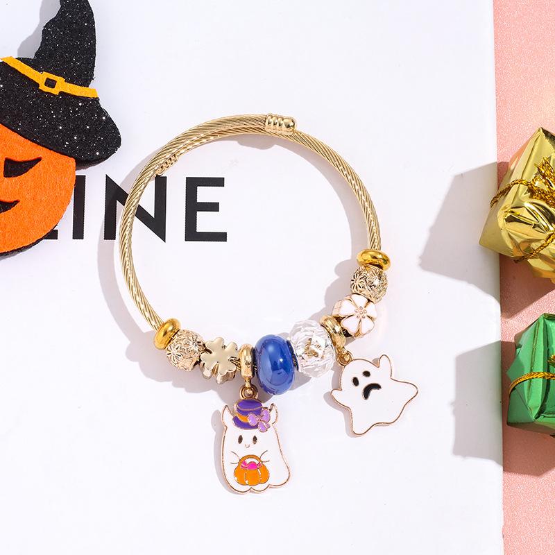 Halloween Bracelet Witch Hat Ghost Charm Stainless Steel Bangle Best Friend Gift Jewelry For Women Girls