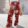 Ladies' Loose And Casual Christmas Printed Wide Leg Pants With Elastic Waistband Drawstring And Pocket Pants