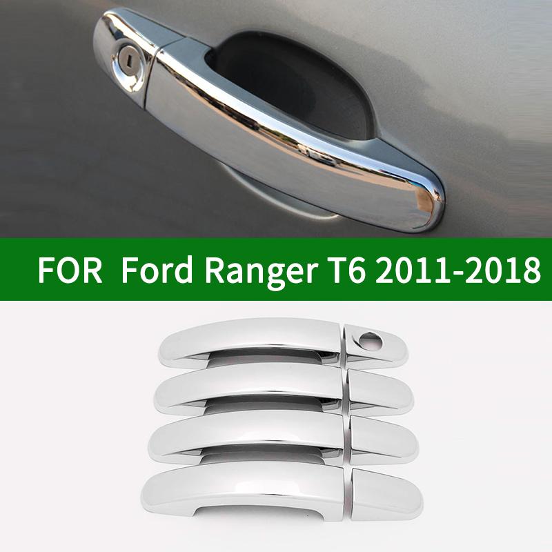 For Ford Ranger T6 2011- 2018 Accessory glossy chrome silver car side Door Handle Covers Trim 2012 2013 2014 2015 2016 2017