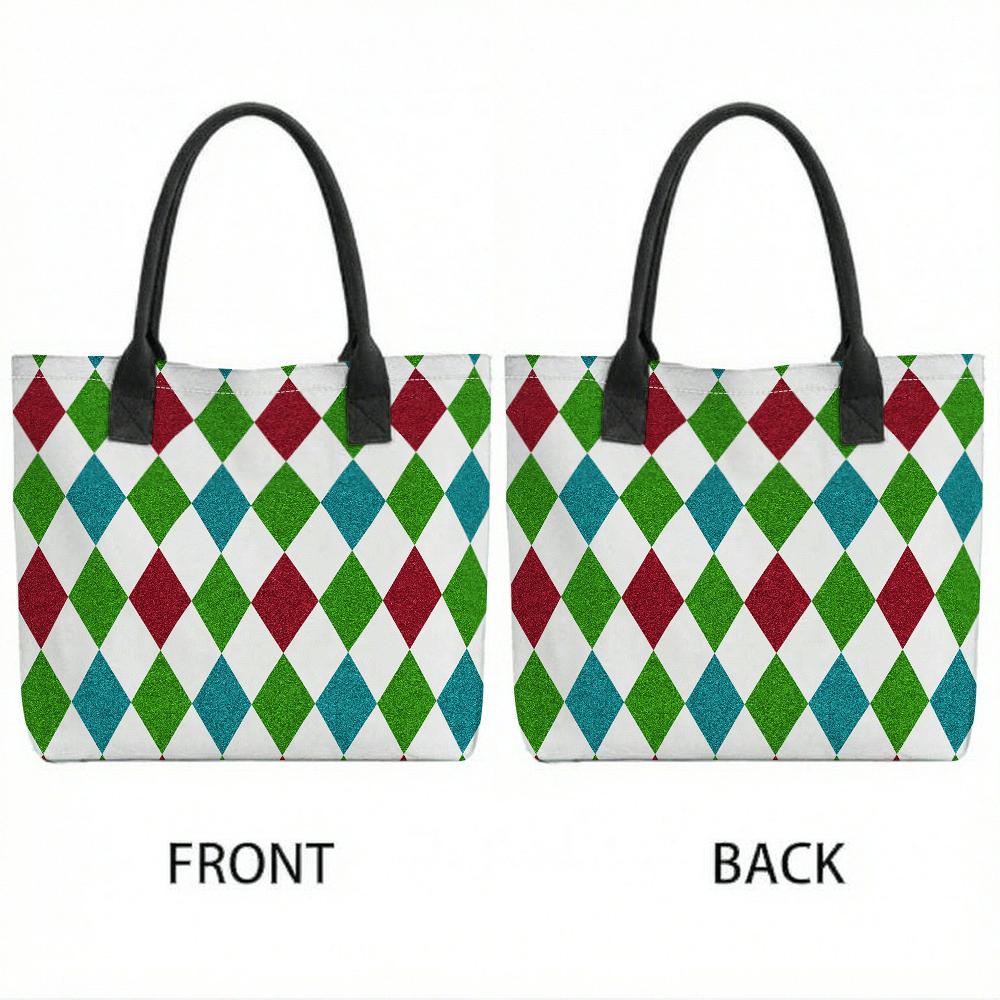 Colorful Argyle Canvas Tote Bag Large Capacity Casual Daily Shoulder Bag for Shopping Travel
