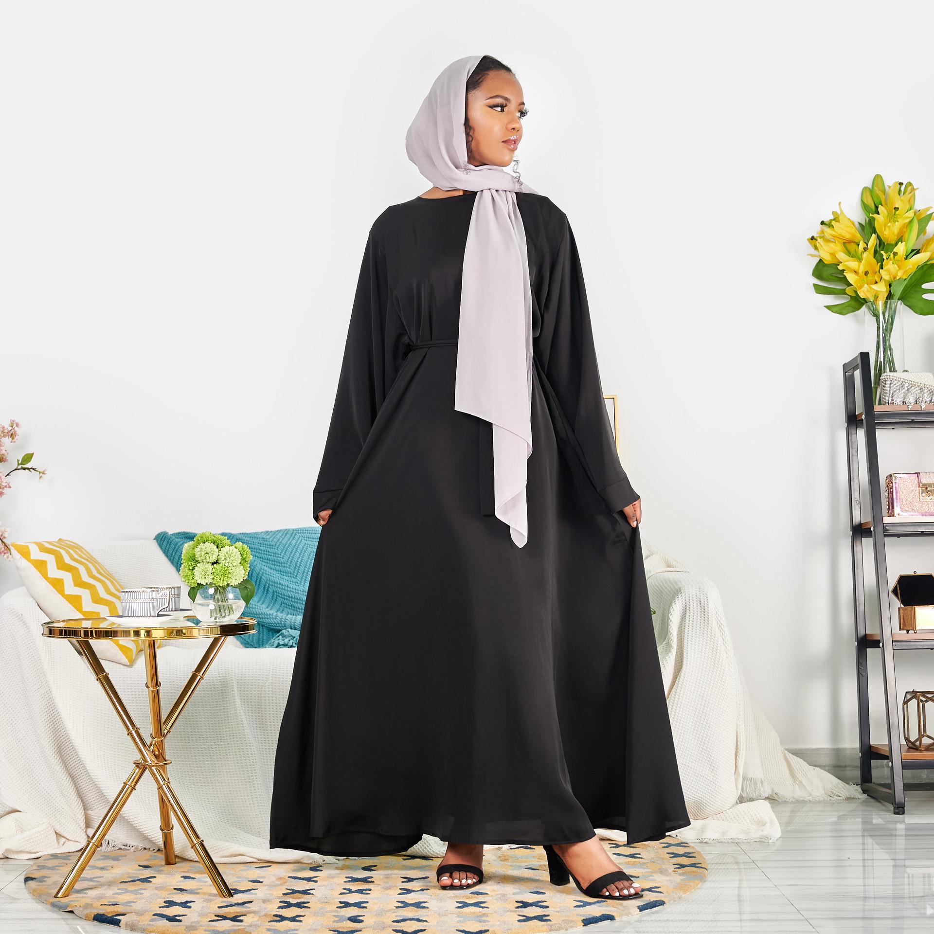 

Loriya High Waist Plus Size Solid Color Long Robe Dress LR363 for Middle East and Turkey M чорний
