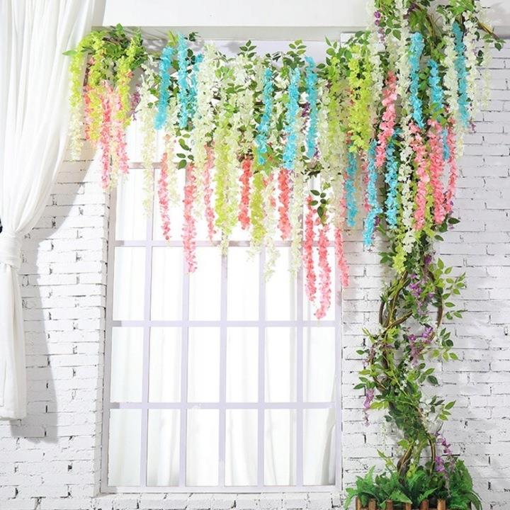 Wisteria Artificial Flowers Garland Wisteria Flowers Hanging Decoration 12 Pcs - Light Pink
