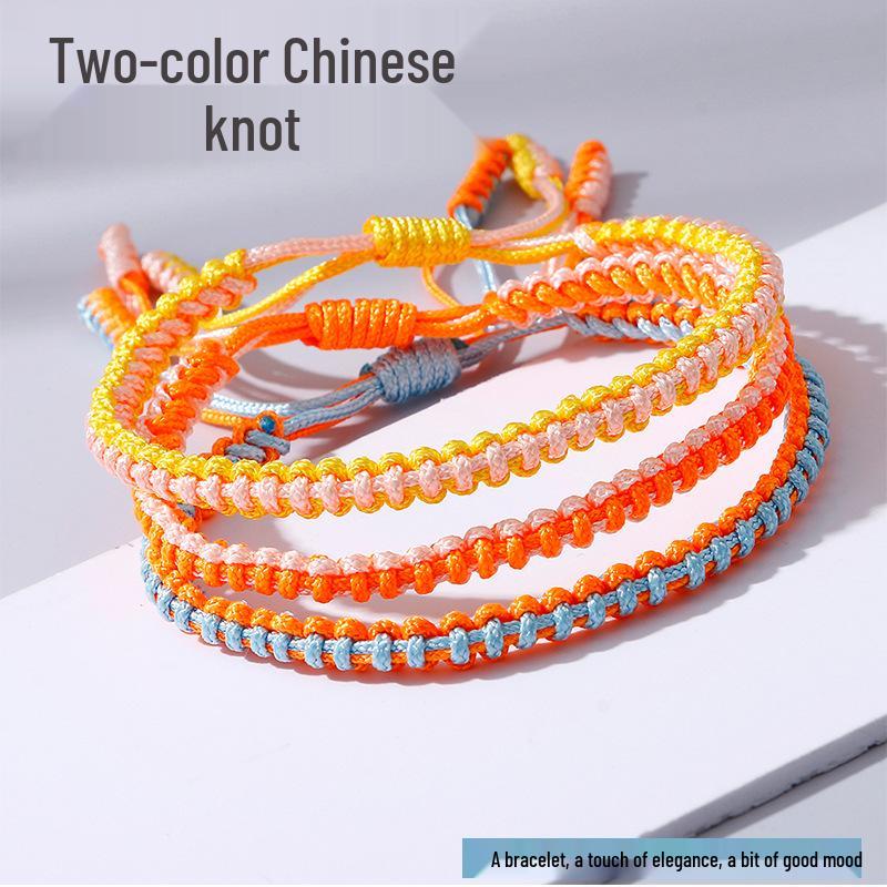 Women's Two-Color Ethnic Knot Bracelet: High-End Handwoven Jewelry