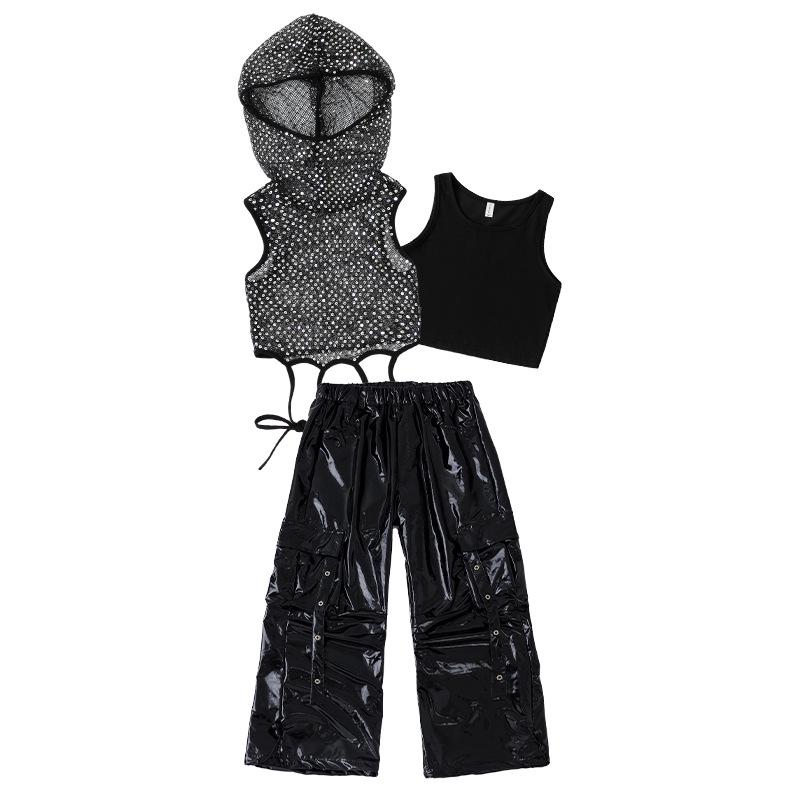 Girls' Silver Leather Jazz Dance Costume: Children's Practice & Street Dance Outfit for Trendy Fashion Shows
