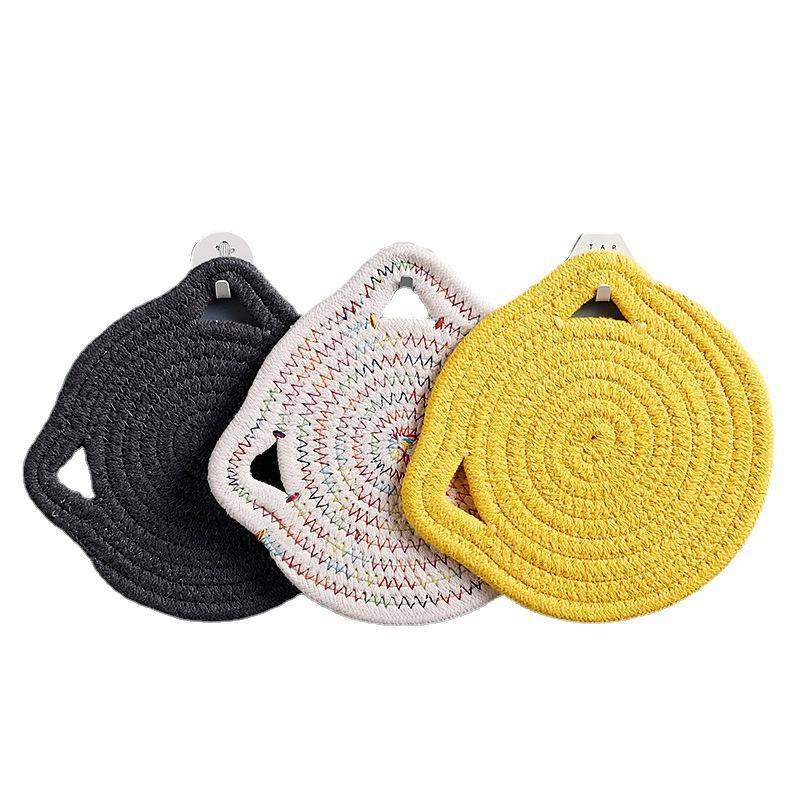 Hand-woven Cat Ear Coasters Creative Heat Insulation Non-slip Anti-scald Mat Japanese Simple Placemats Kitchen Useful Novelties
