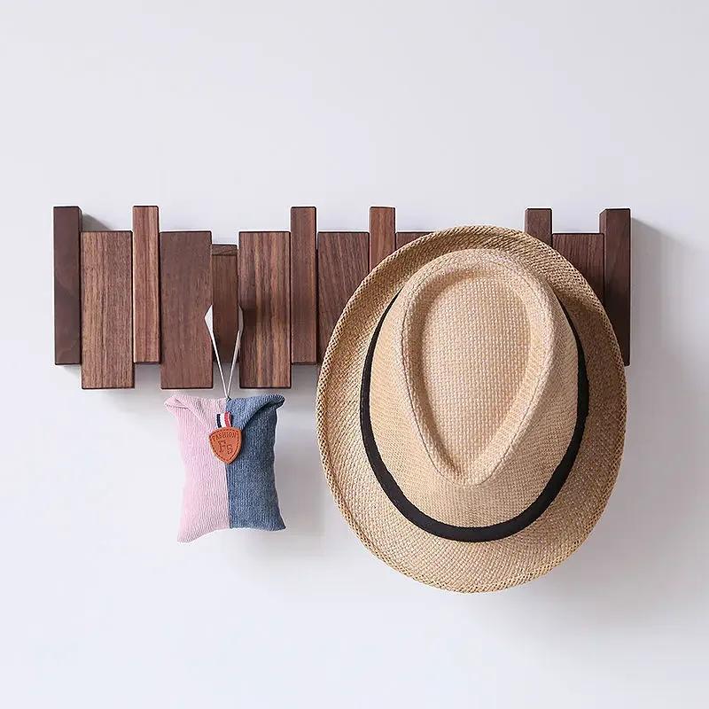 Wall Mounted Black Walnut Coat Rack for Hanging Clothes Hat Key Bags Holder Home Decor Entrance Hallway Furniture