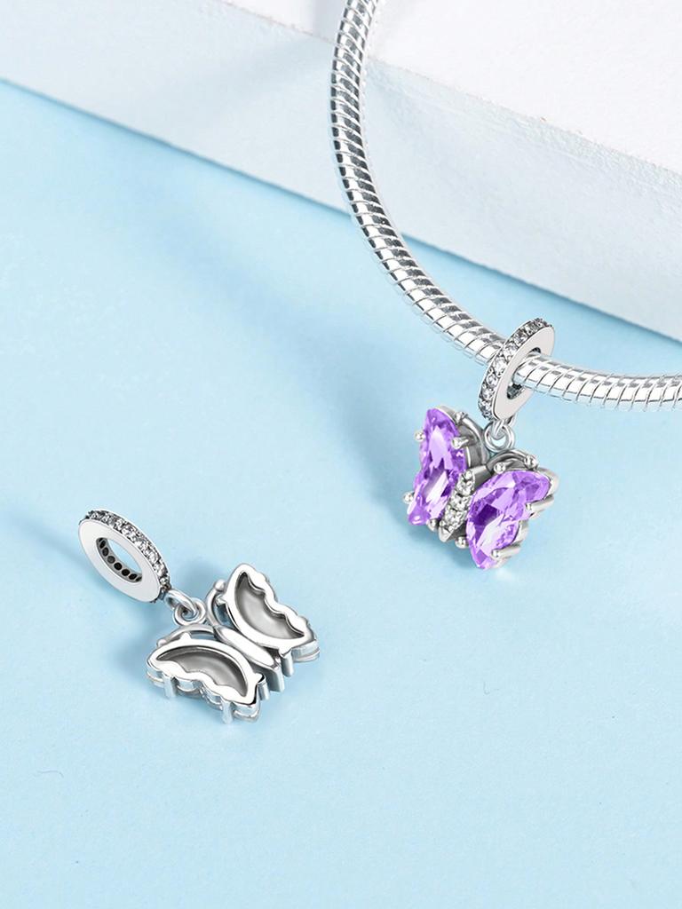 Charms Plata Gemstone Colored Butterfly Beads Charm Copper Plated Fit Charms Original Bracelet For Jewelry Making Diy Charm