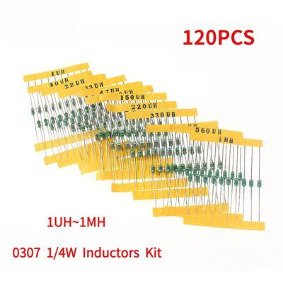 120 Stück 1/4W Farbring-Induktor Sortiment-Kit 0307 Induktoren 12 Werte 1 µH ~ 1 mH Induktivitäts-Set 1 µH 10 µH 22 µH 33 µH 47 µH 100 µH 1 mH