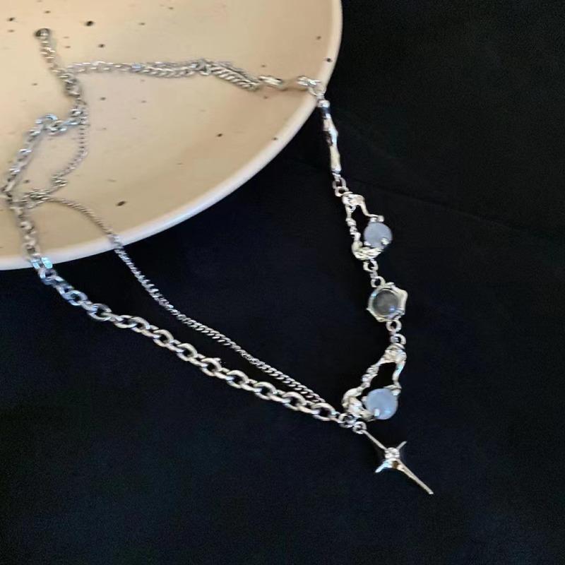 White Moonlight Cross Zircon Necklace Women's Summer Sweet and Cool Spice Girls Style Accessories Niche Design Versatile Clavicle Chain