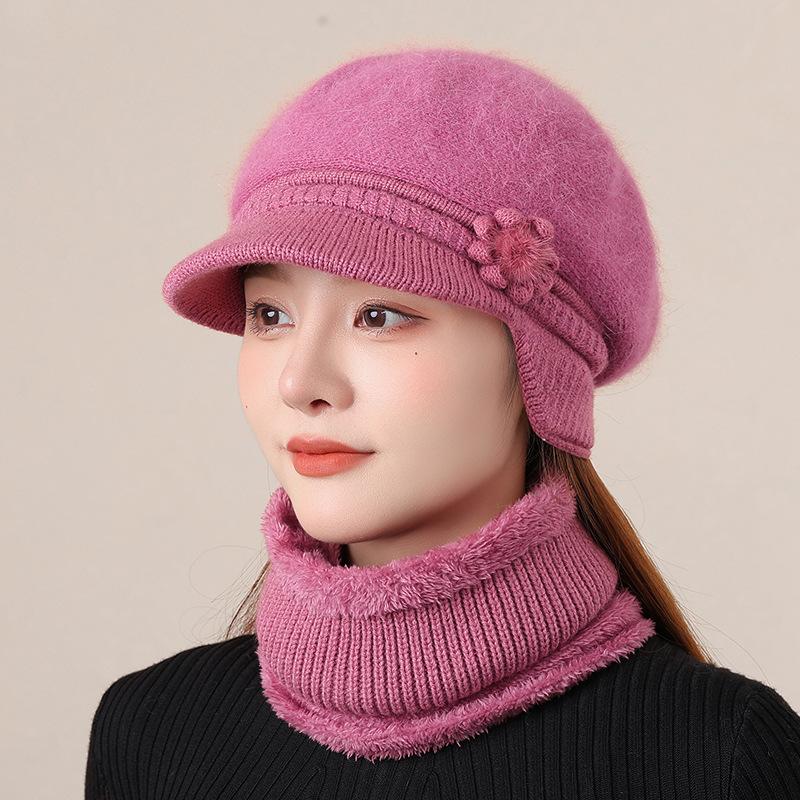 Mother's Hat for Middle aged and Elderly Women Winter Warm Ear Protection Hood Plus Fleece Hat Windproof Grandma Knitted Hat