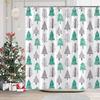 Christmas Shower Curtains Merry Xmas Green Christmas Tree Winter White Snow Gold Stars Red Scarf Bathroom Shower Curtain Xmas
