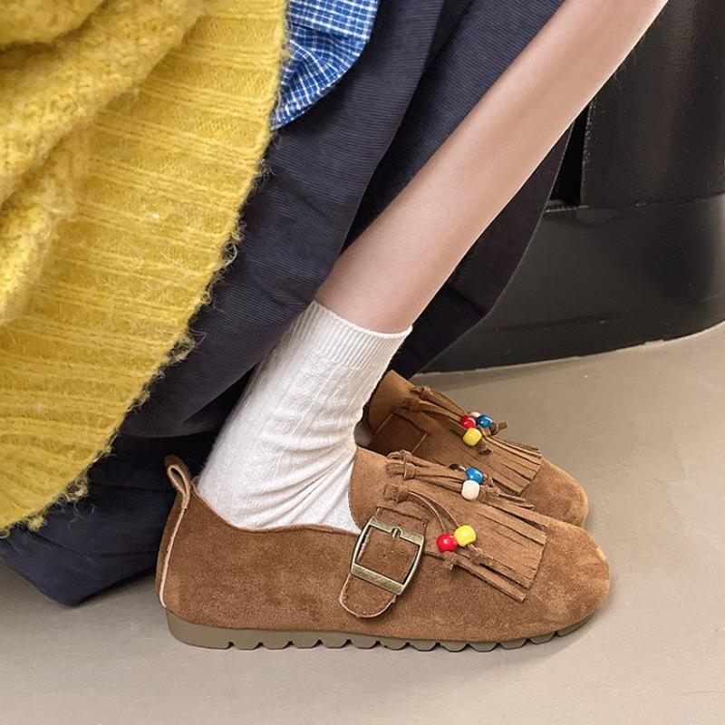 Fashion 2025 Spring and Autumn New Women's Shoes Thin Fashion Beaded Tassel Casual Shoes Soft Bottom Flat Casual Shoes