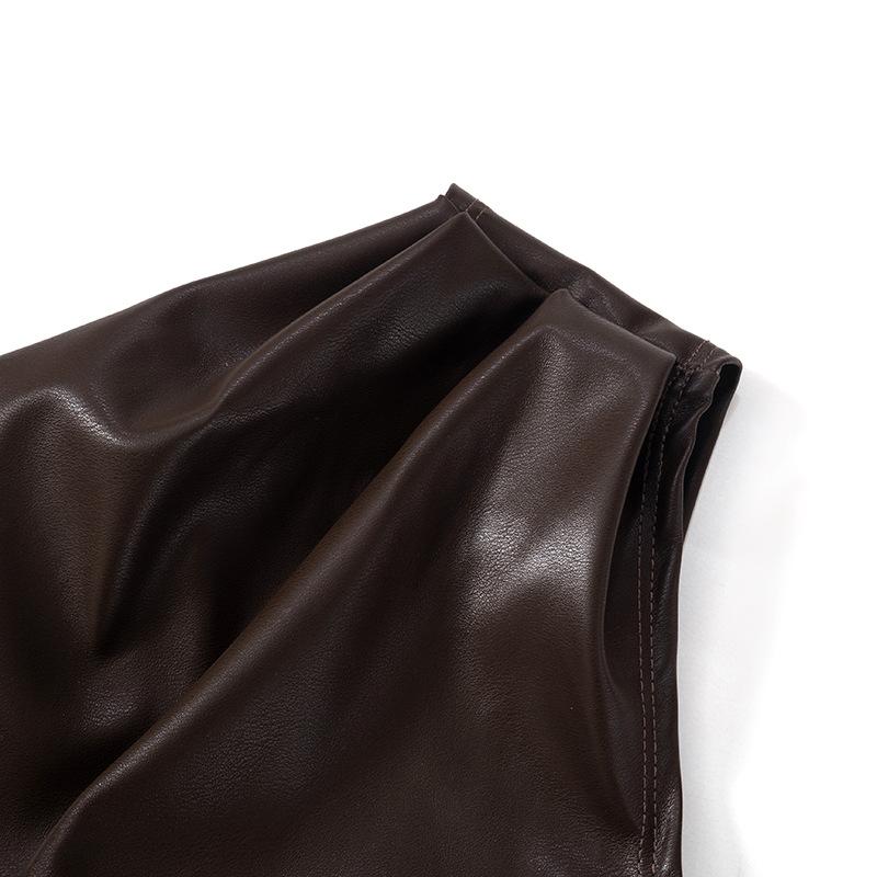 Outono Inverno 2025 Novo Cor Pura Slim Sem Mangas Um Ombro Gola Inclinada Zíper Mostrar Fino Jaqueta