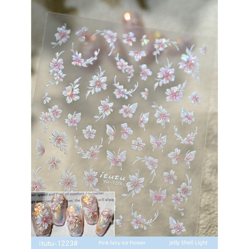 

Internet Celebrity Frozen Butterfly Fairy Flower Nail Sticker New Arrival Relief Camellia Three-Dimensional Five Petal Flower Nail Jewelry 1223# pink fairy flower