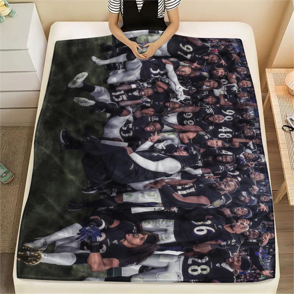 BAL Ravens Printed Flannel Blanket, soft throw for bedroom sofa, washable, fan merchandise, great gift.