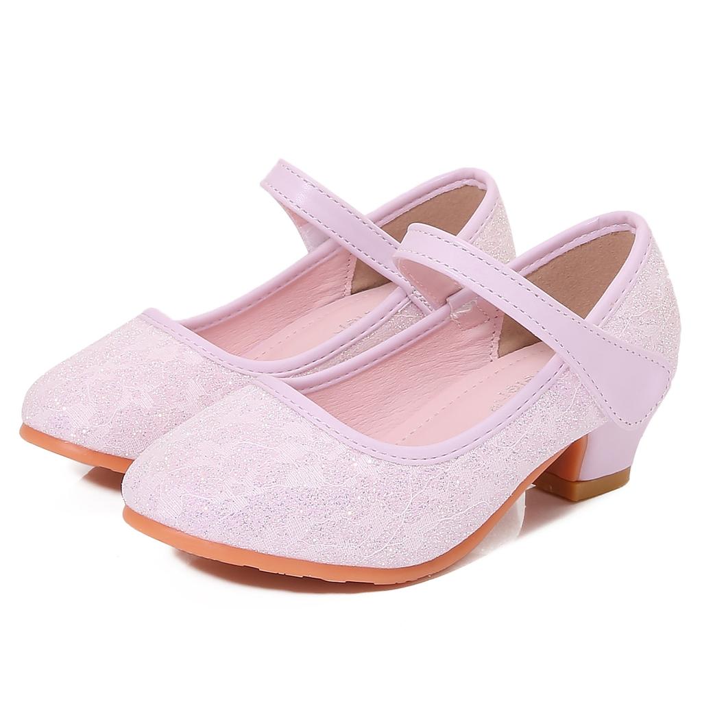 Children's high-heeled princess shoes, girls' Aisha crystal shoes, spring and autumn new little girl lace bow single shoes, leather shoes
